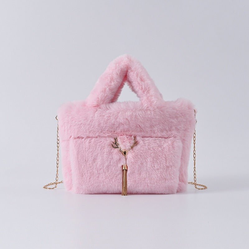 Chain Strap Plush Faux Fur Handbag - Kelly Obi New York