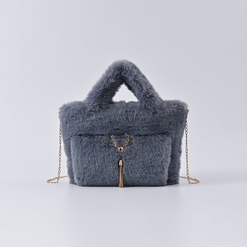 Chain Strap Plush Faux Fur Handbag - Kelly Obi New York