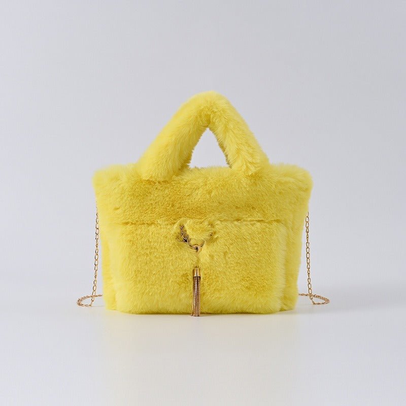 Chain Strap Plush Faux Fur Handbag - Kelly Obi New York