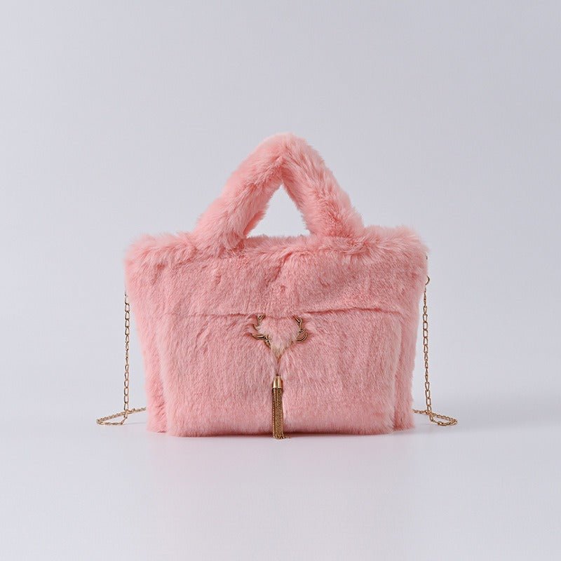 Chain Strap Plush Faux Fur Handbag - Kelly Obi New York