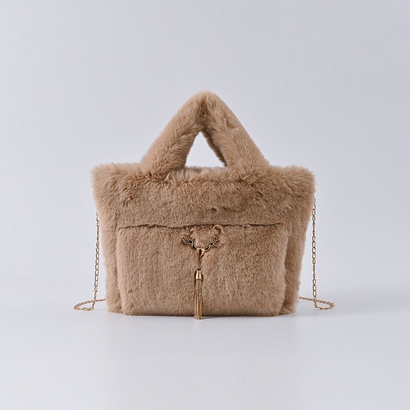 Chain Strap Plush Faux Fur Handbag - Kelly Obi New York