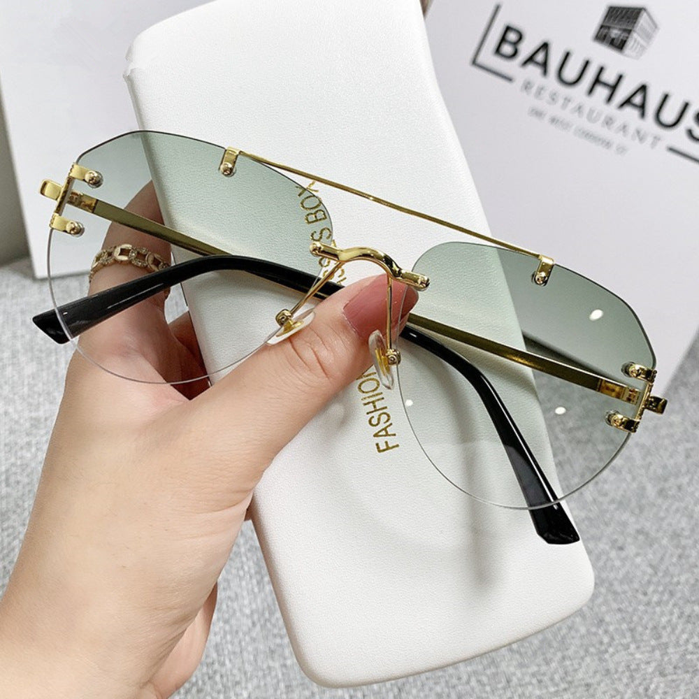 Retro Double Bridge Rimless Sunglasses