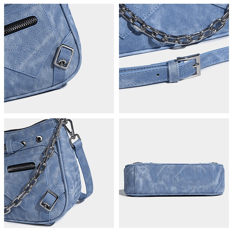 Denim Crossbody Chain Strap Handbag - Kelly Obi New York