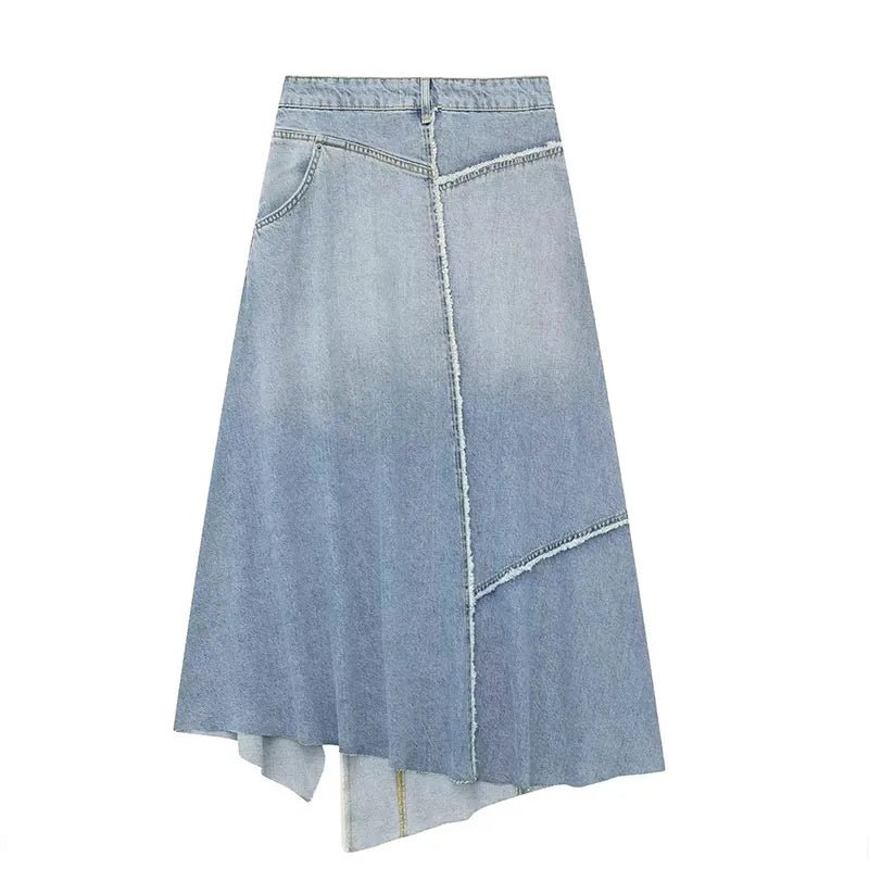 Denim Patchwork Midi Jeans Skirt - Kelly Obi New York