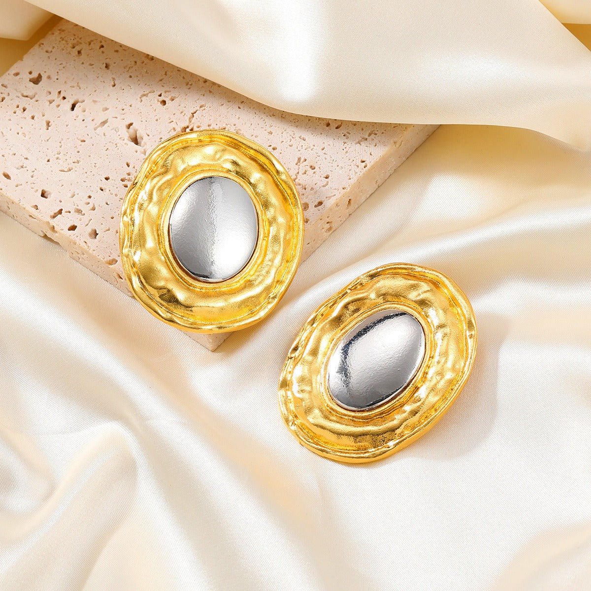 Gold Silver Oval Stud Earrings - Kelly Obi New York