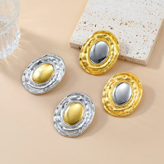 Gold Silver Oval Stud Earrings - Kelly Obi New York