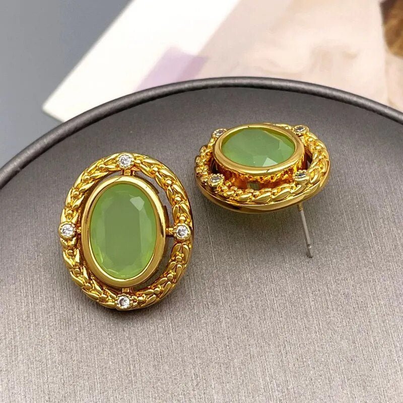 Green Oval Earrings - Kelly Obi New York