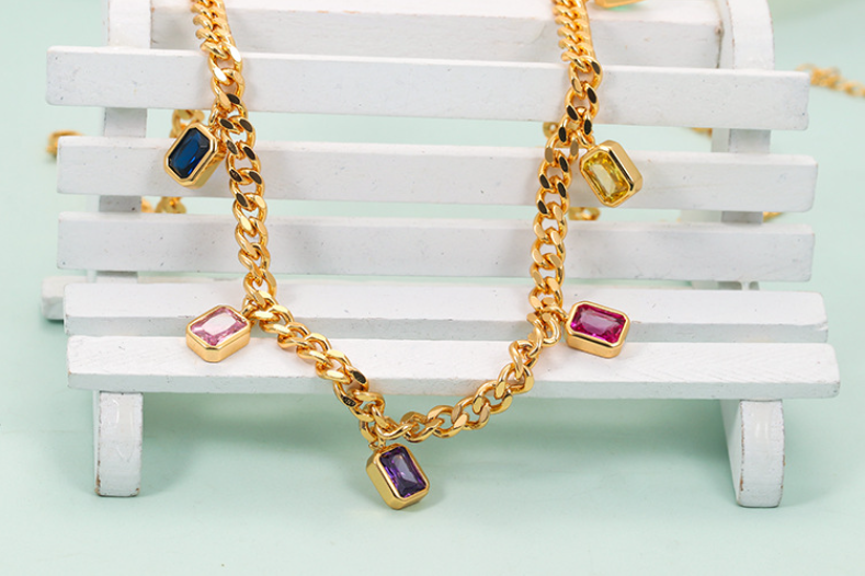 Multicolor Charms Chain Link Necklace