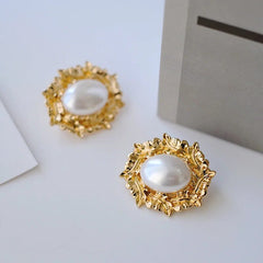 Leaf Wreath Faux Pearl Earrings - Kelly Obi New York