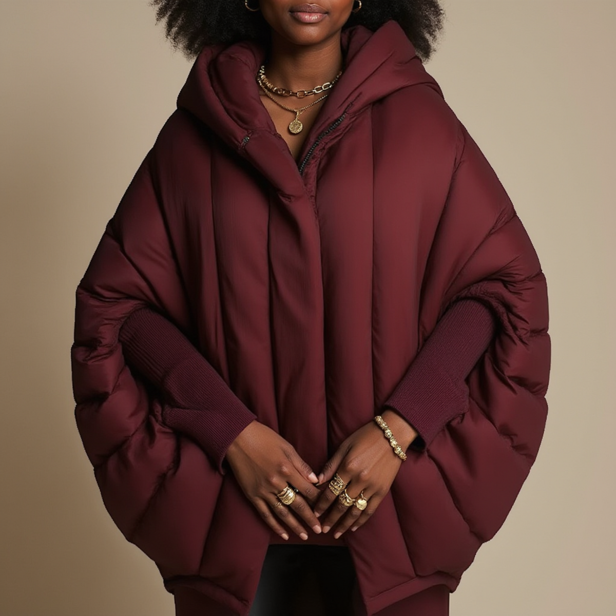 Oversized Loose Puff Hooded Cloak Jacket