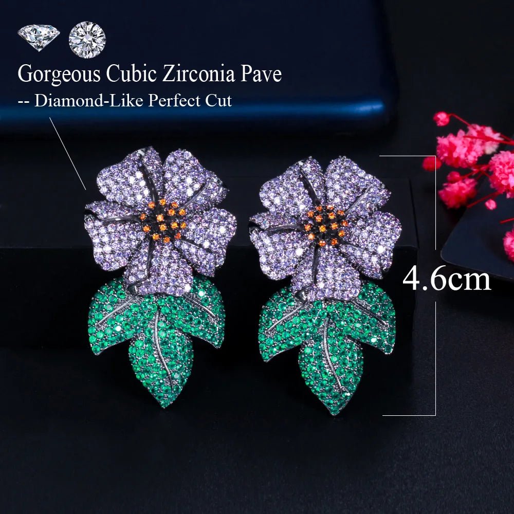 Purple Flower Cubic Zirconia Earrings - Kelly Obi New York