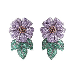 Purple Flower Cubic Zirconia Earrings - Kelly Obi New York