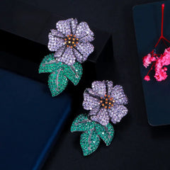 Purple Flower Cubic Zirconia Earrings - Kelly Obi New York