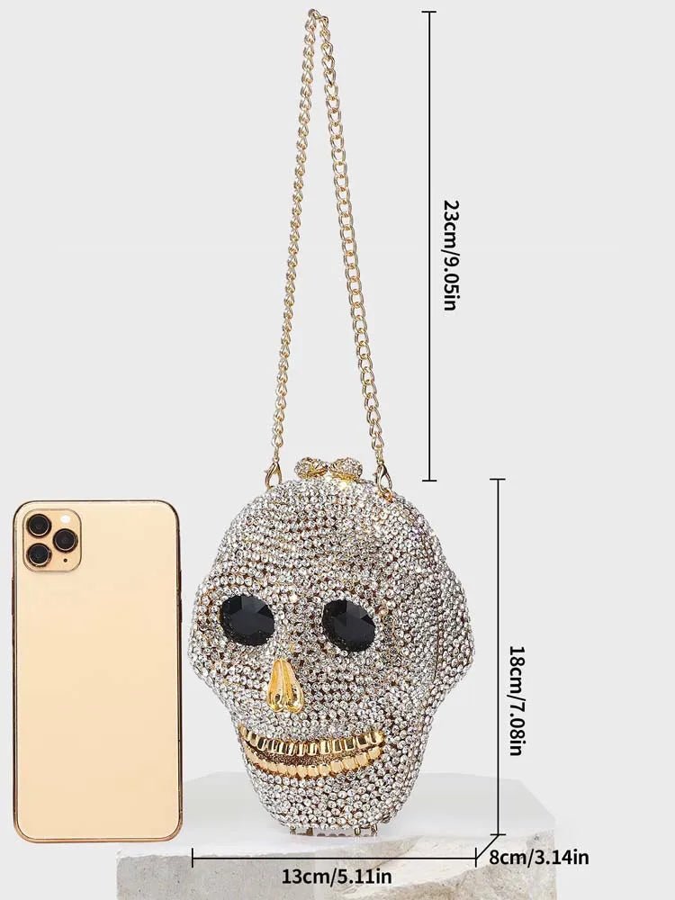 Rhinestones Encrusted Skull Head Clutch - Kelly Obi New York