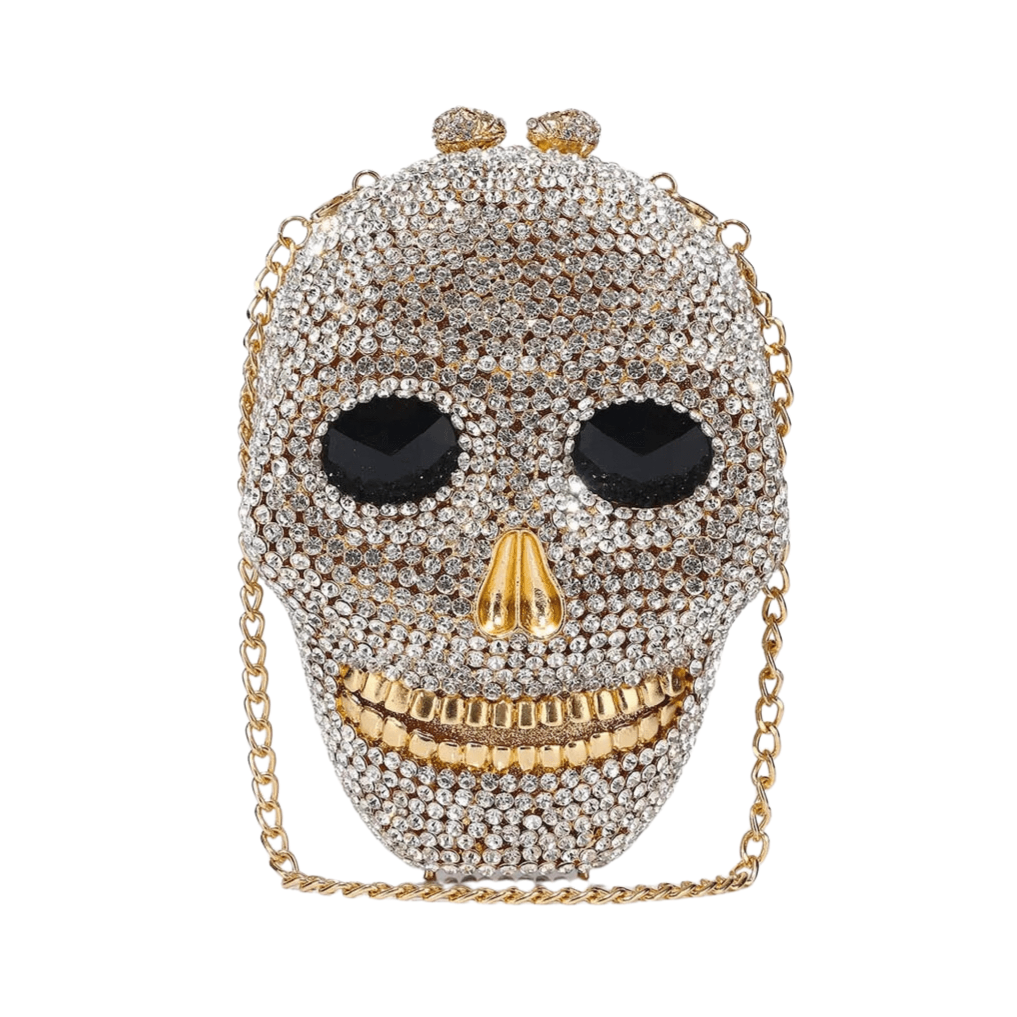 Rhinestones Encrusted Skull Head Clutch - Kelly Obi New York