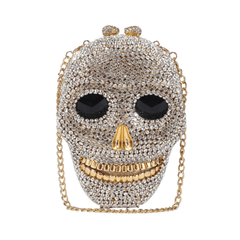 Rhinestones Encrusted Skull Head Clutch - Kelly Obi New York